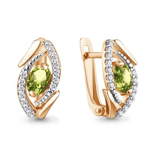 Серьги с английским замком Aquamarine, красное золото 585 проба, вставка фианит