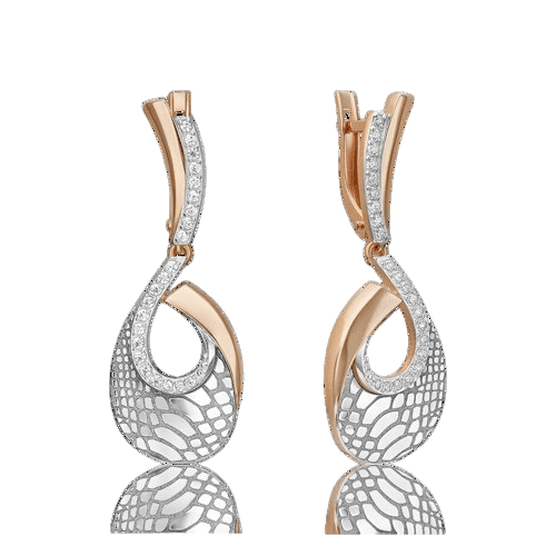 Серьги длинные Platina Jewelry, красное золото 585 проба, вставка фианит