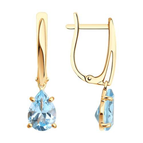 Серьги длинные SOKOLOV, красное золото 585 проба, вставка топаз